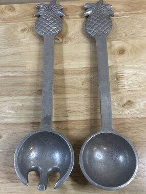 Vintage Aluminum Pineapple Salad Tosser Set – MCM 13” Fork Spoon